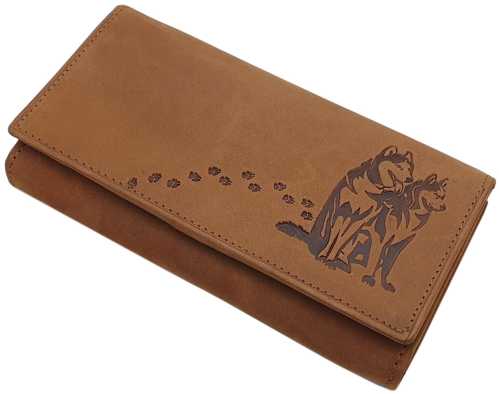myledershop Damen Geldbörsen portafoglio grande da donna cognac RFID