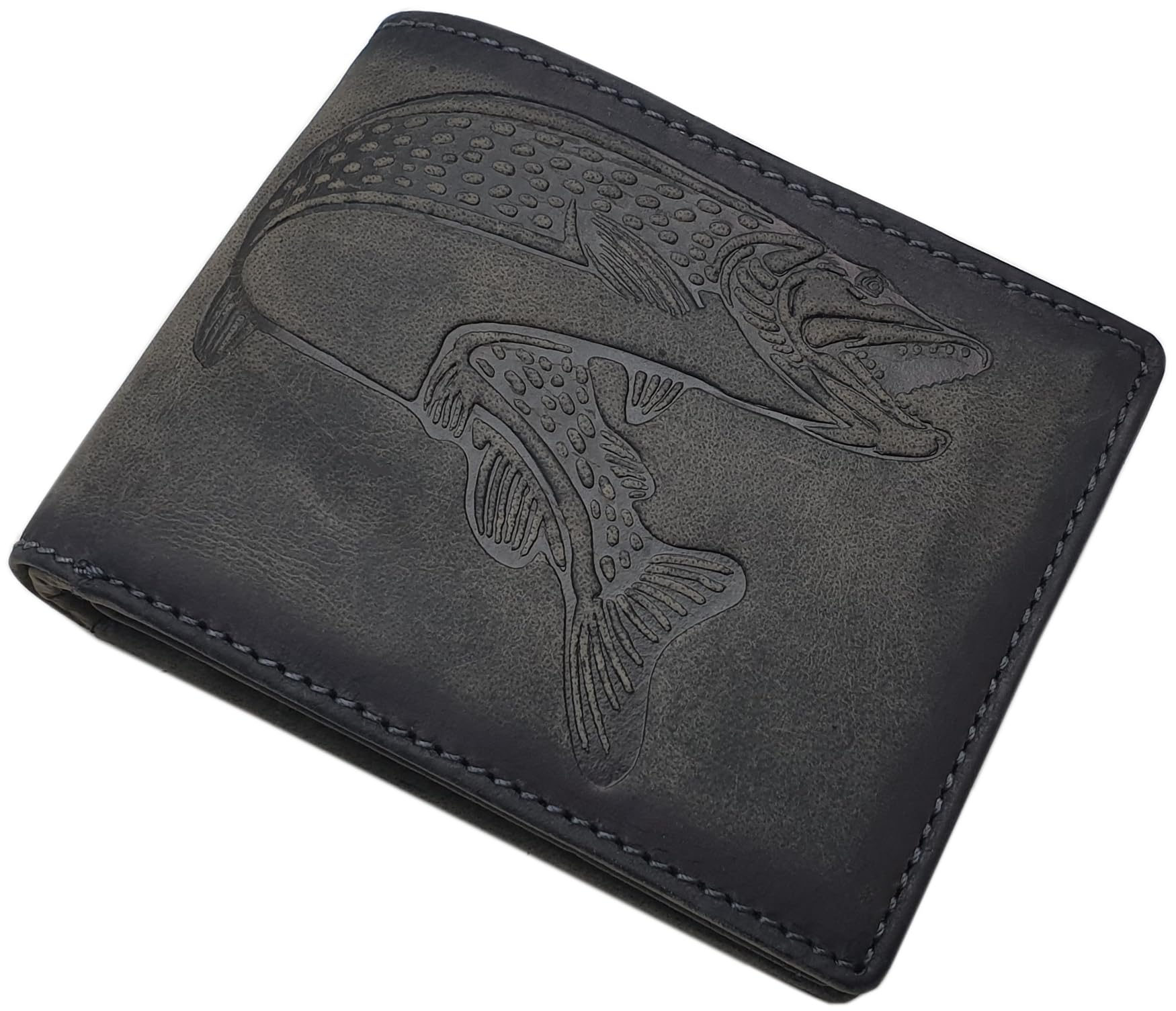 myledershop Herren Geldbörsen portafoglio uomo in pelle di bufalo grigio vintage RFID