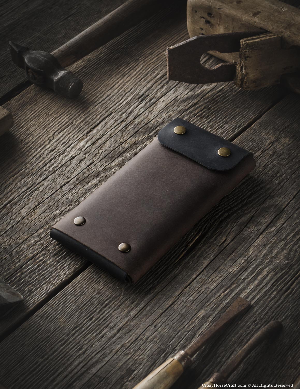 Crazy Horse Craft Minimalist Series portafoglio custodia iPhone Wood Brown XL