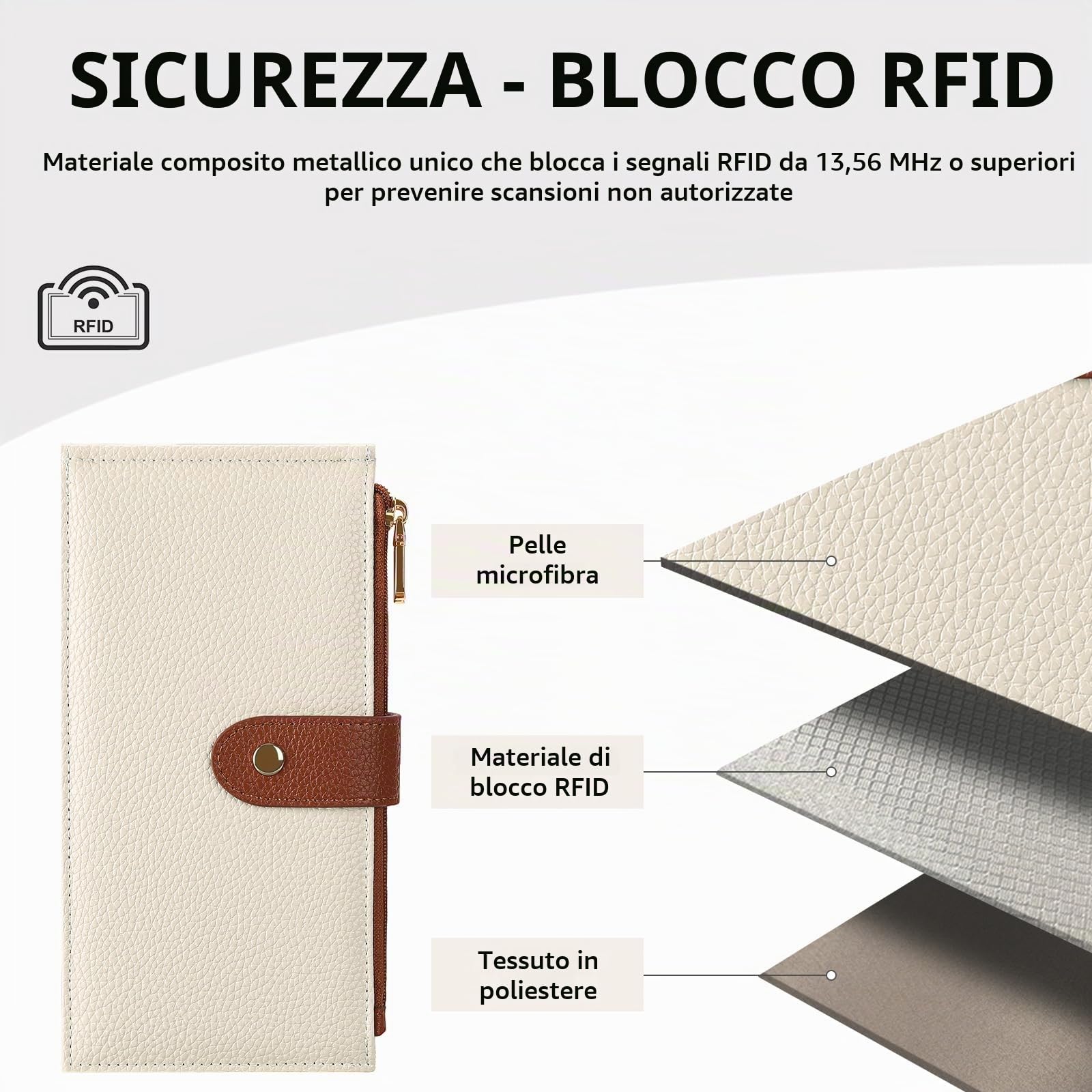 GOIACII WOMEN'S LARGE WALLET portafoglio donna beige RFID