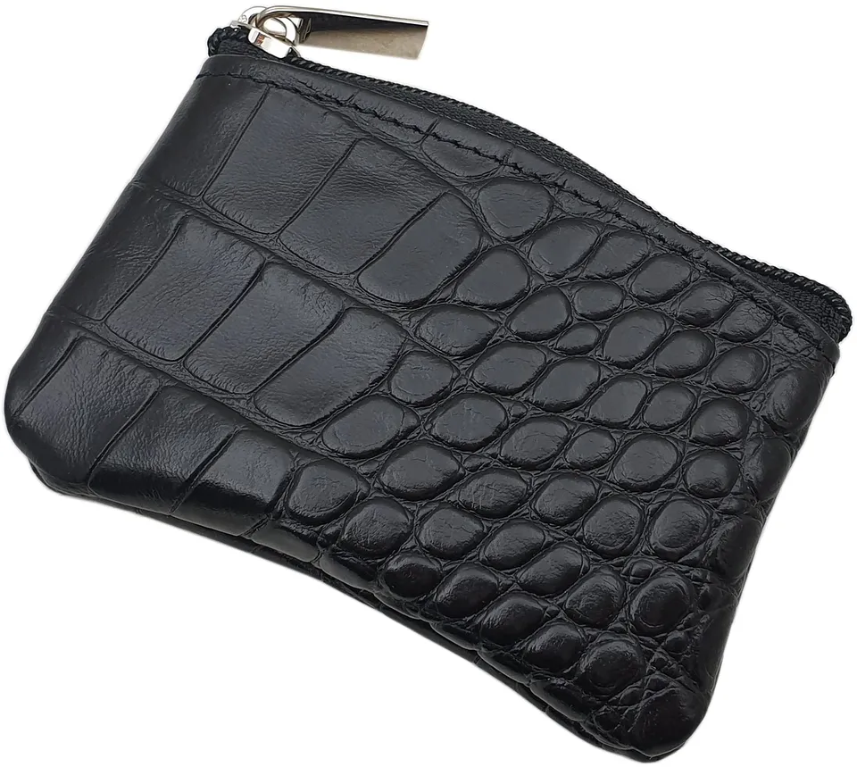 myledershop Schlüsseltaschen portachiavi in pelle di vitello nera con cerniera