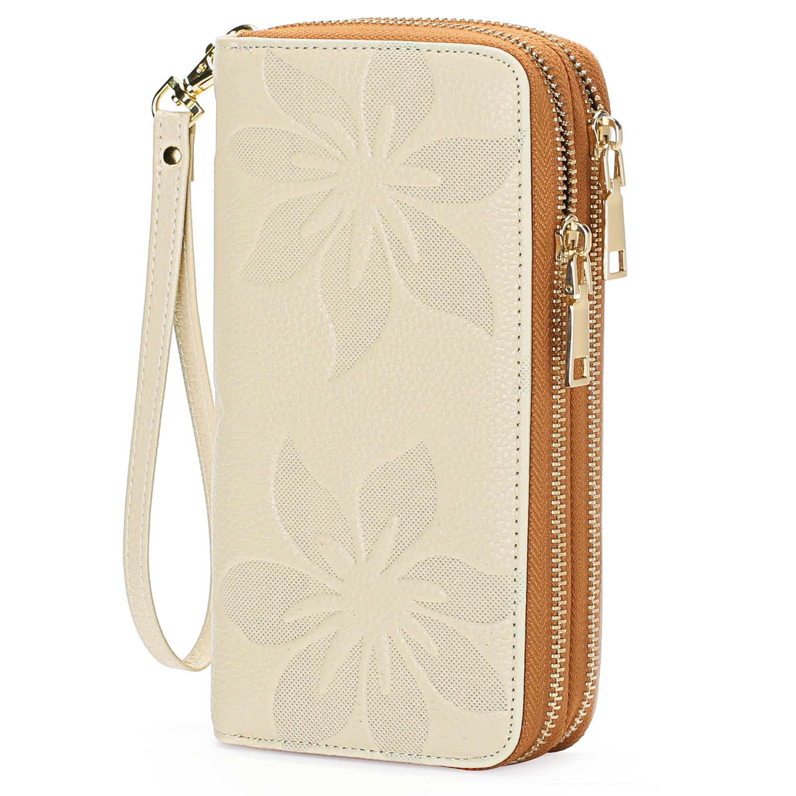 GOIACII WOMEN'S LARGE WALLET portafoglio donna grande doppia zip A07 Bianco Marrone