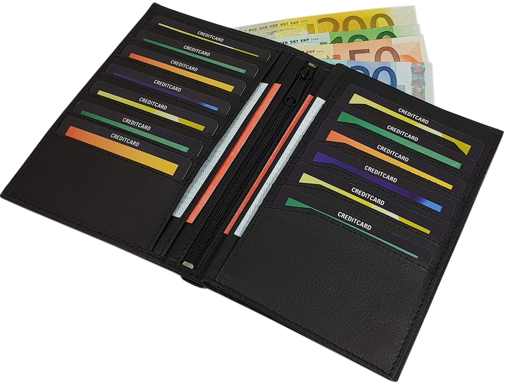 myledershop Herren Geldbörsen portafoglio grande nero in pelle di vitello