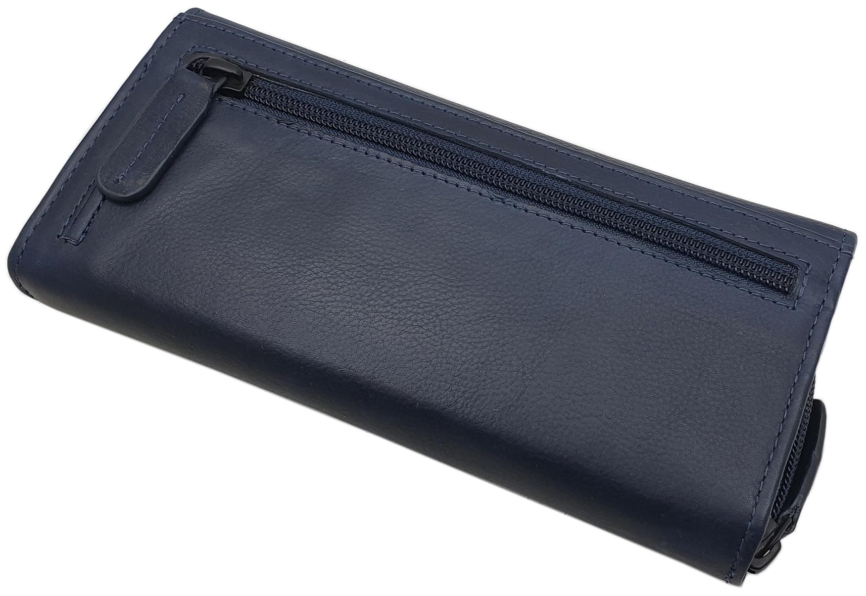 myledershop Damen Geldbörsen portafoglio grande pelle bovina blu RFID
