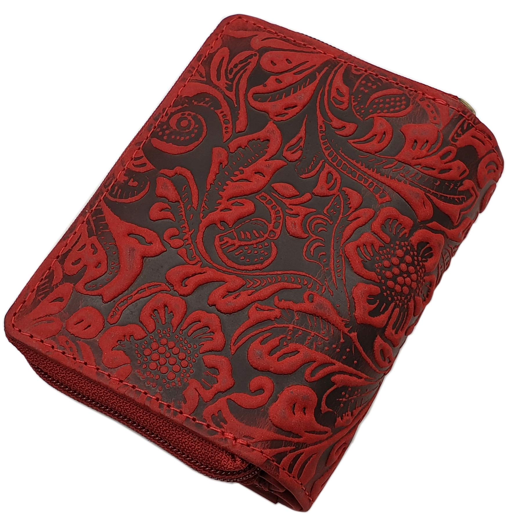myledershop Damen Geldbörsen Vacchetta portafoglio donna rosso ciliegia RFID