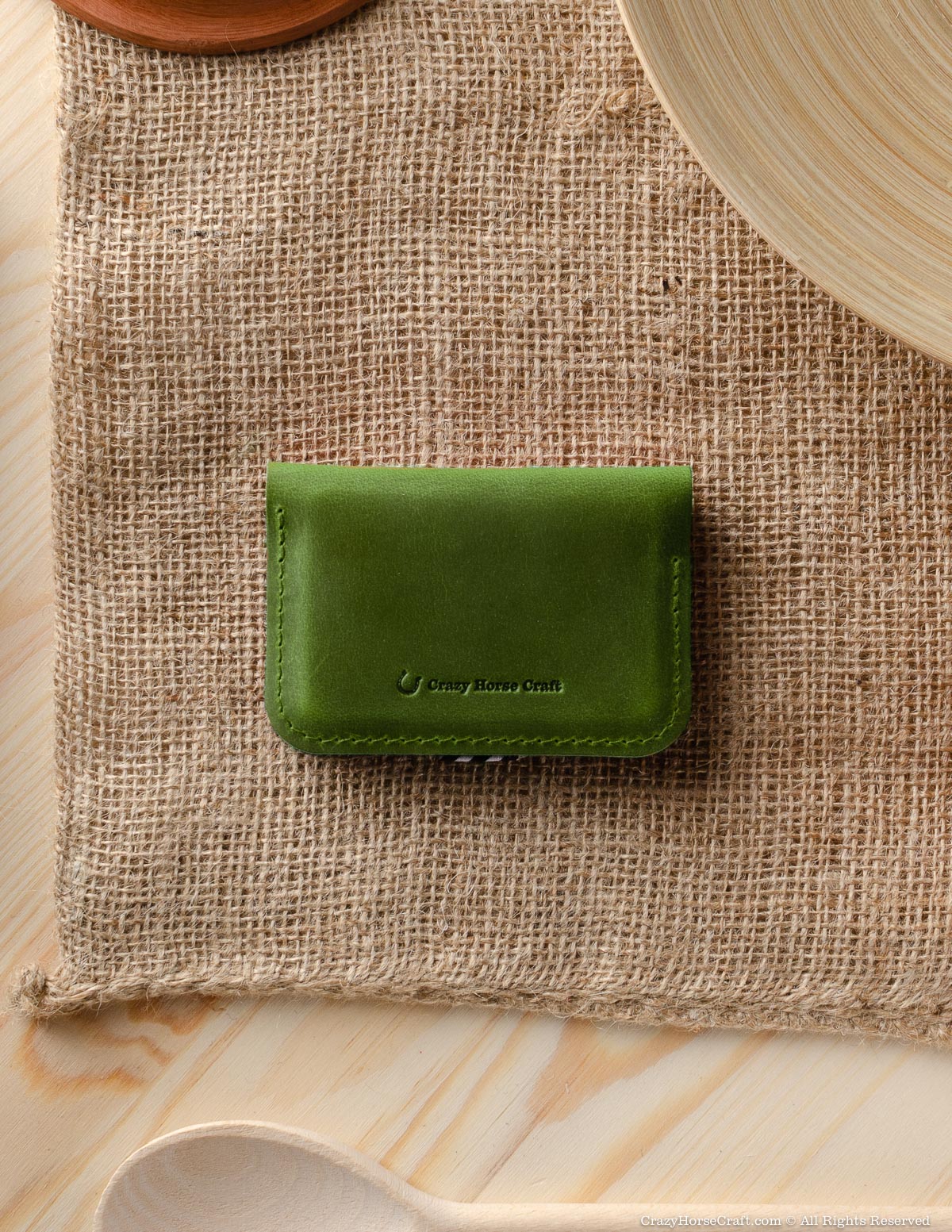 Crazy Horse Craft Wallets & Card Holders Leather Business & Credit Card Holder portacarte verde alpino