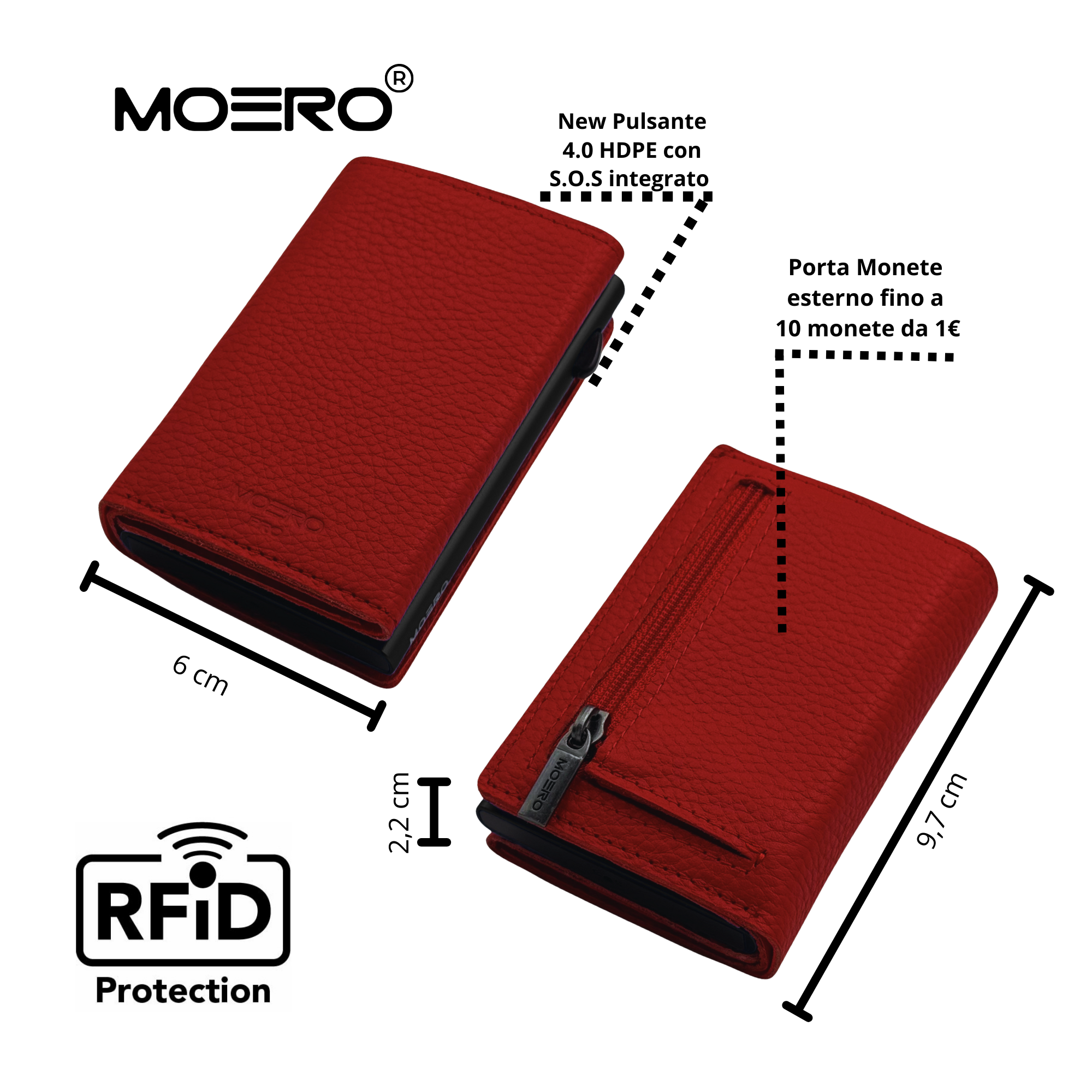 Moero Linea PRO PRO PLUS Zip portafoglio rosso RFID con portamonete