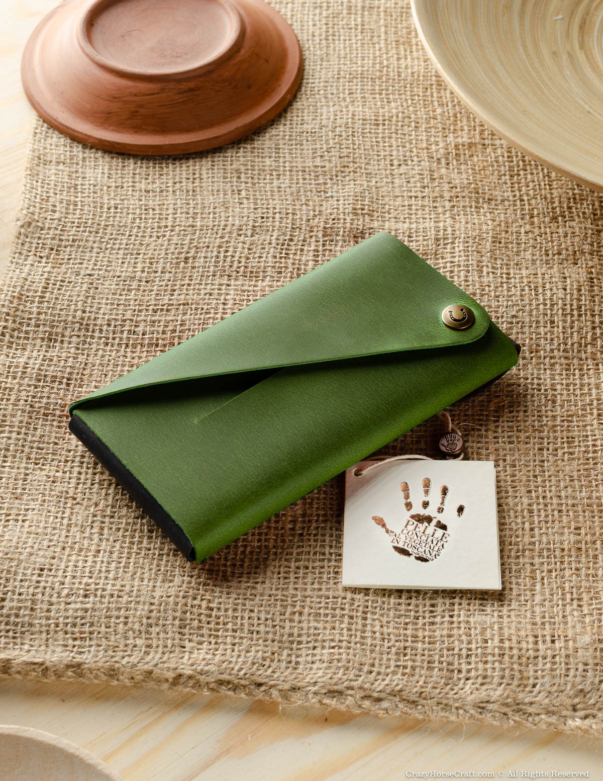 Crazy Horse Craft Minimalist Series custodia portafoglio telefono Alpine Green XL