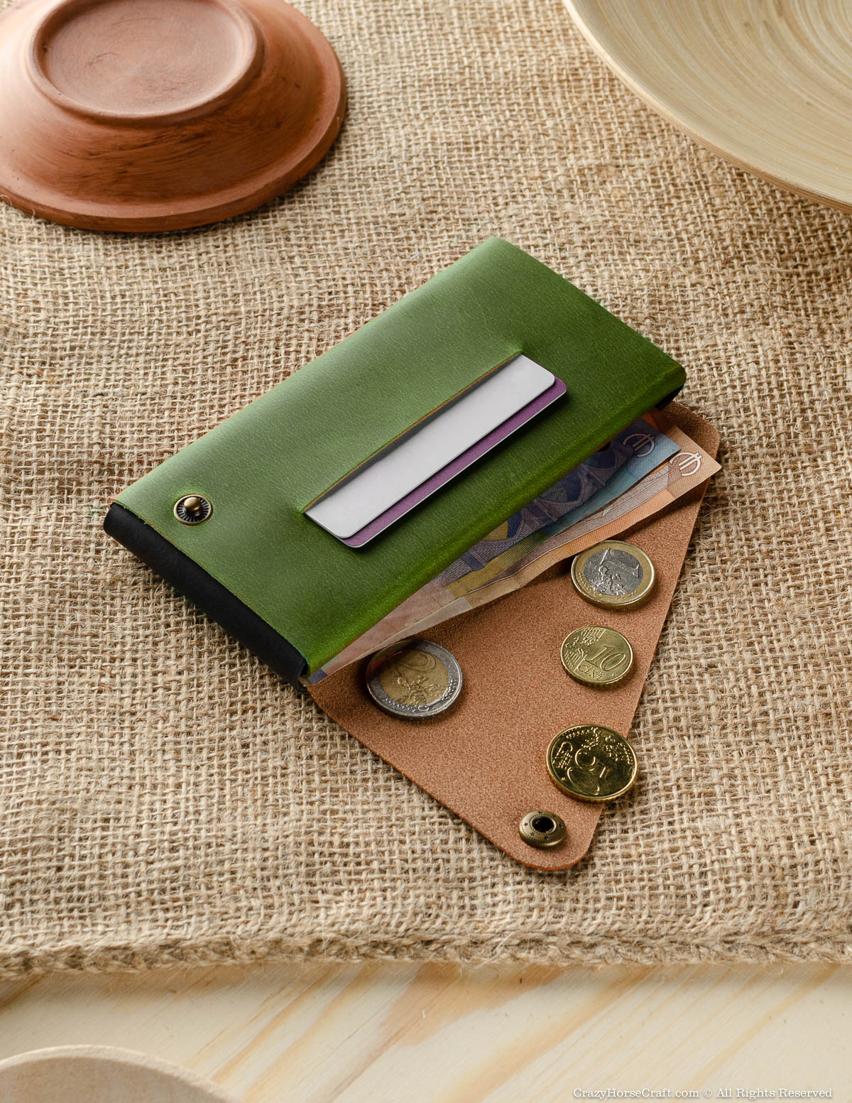 Crazy Horse Craft Minimalist Series custodia portafoglio telefono Alpine Green XL