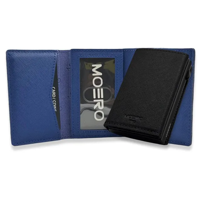 Moero Linea PRO PRO PLUS Zip Saffiano portafoglio nero blu RFID