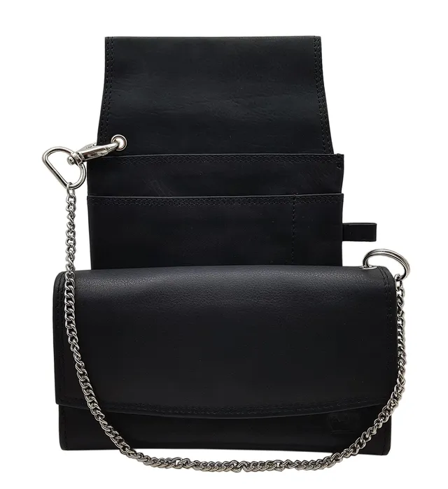 myledershop Kellnerbörsen set cameriere in pelle di vitello nero con fondina e catena
