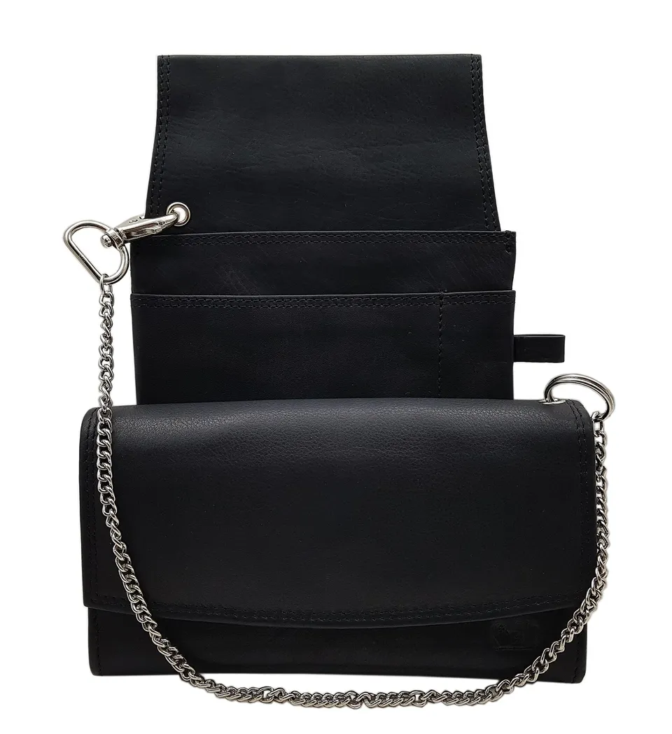 myledershop Kellnerbörsen set cameriere in pelle di vitello nero con fondina e catena