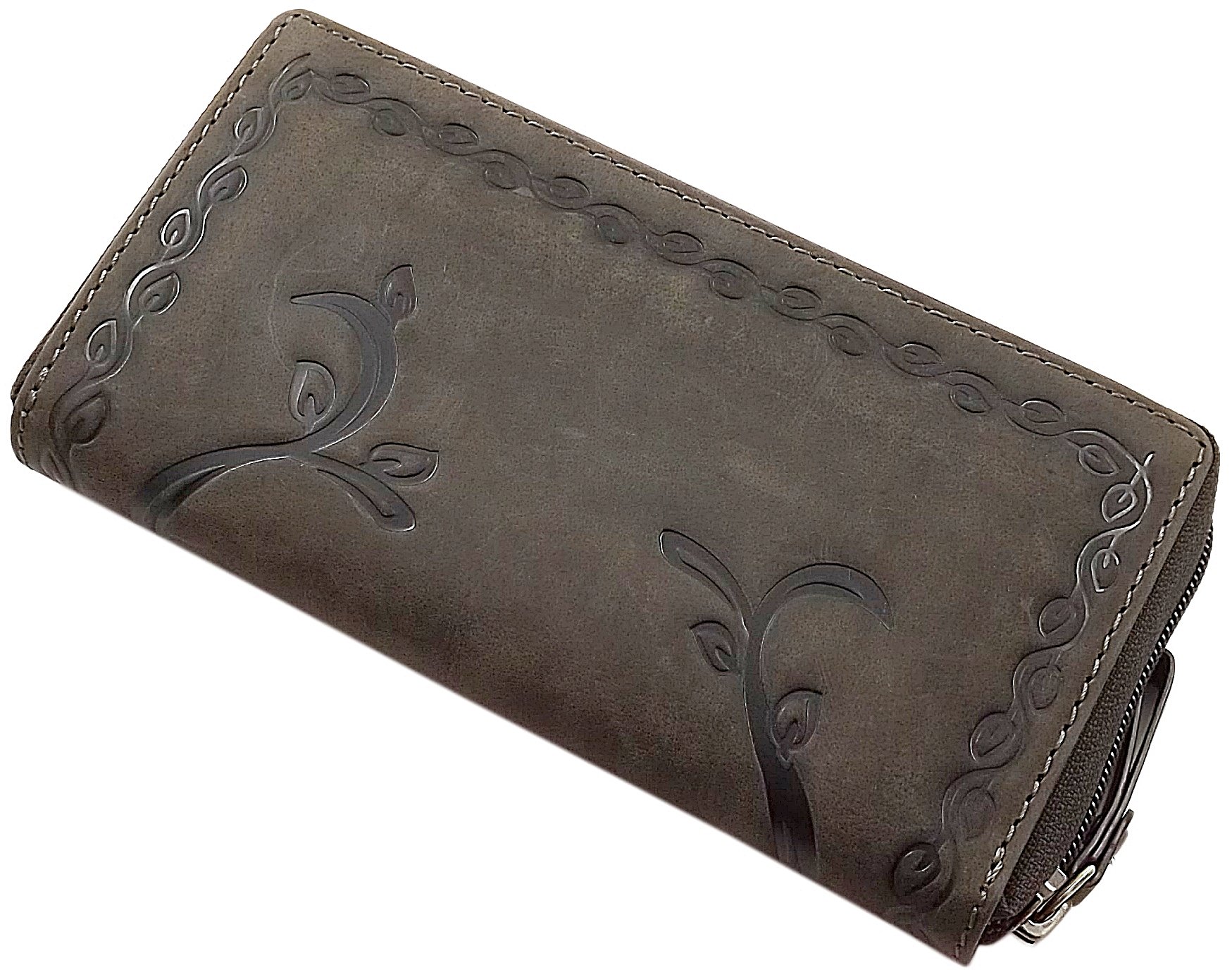 myledershop Damen Geldbörsen Grande portafoglio pelle di bufalo donna marrone colibrì