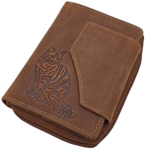 myledershop Damen Geldbörsen portafoglio verticale motivo gatto RFID NFC