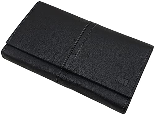 myledershop Damen Geldbörsen portafoglio donna grande nero pelle bufalo