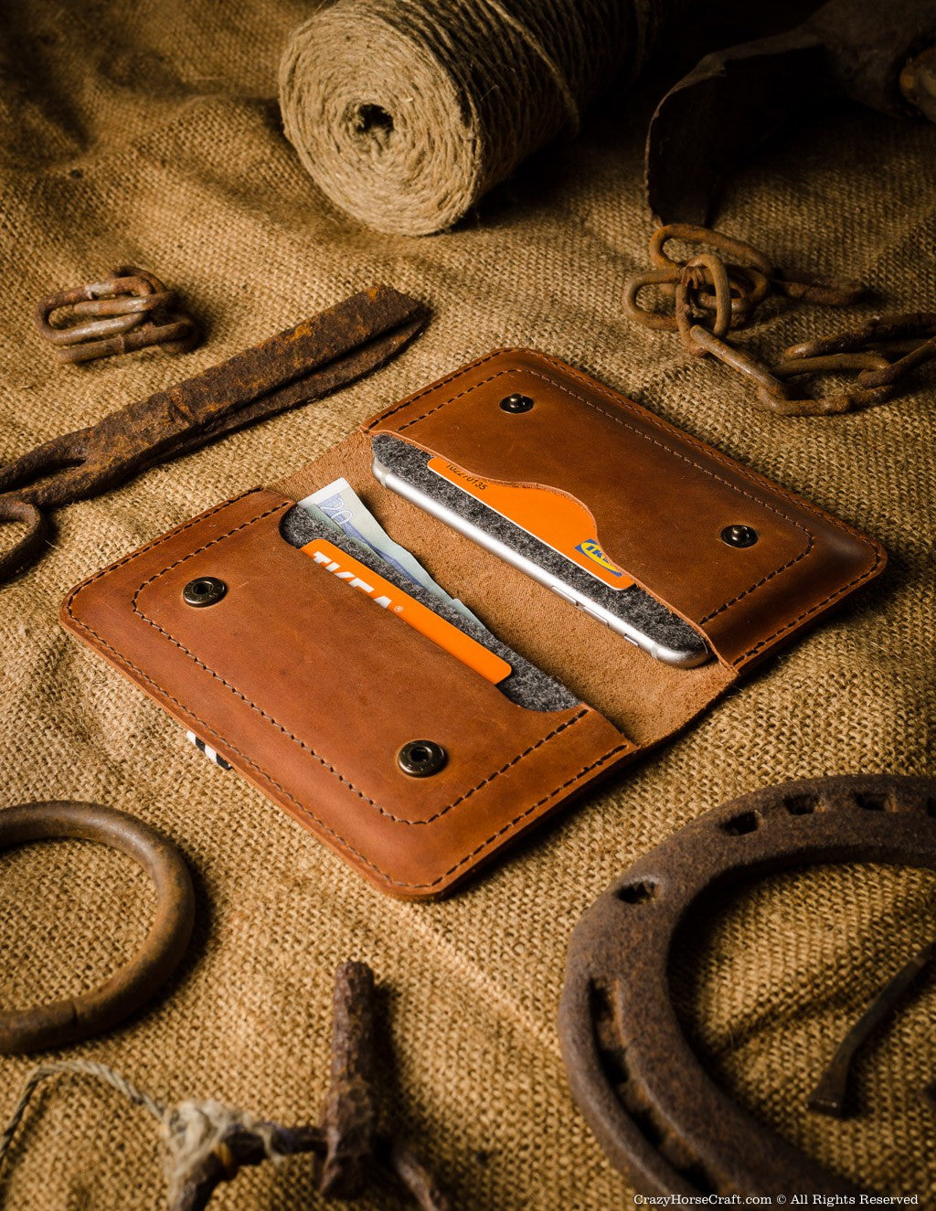 Crazy Horse Craft Phone Cases Leather Two iPhones Case Wallet custodia iPhone marrone