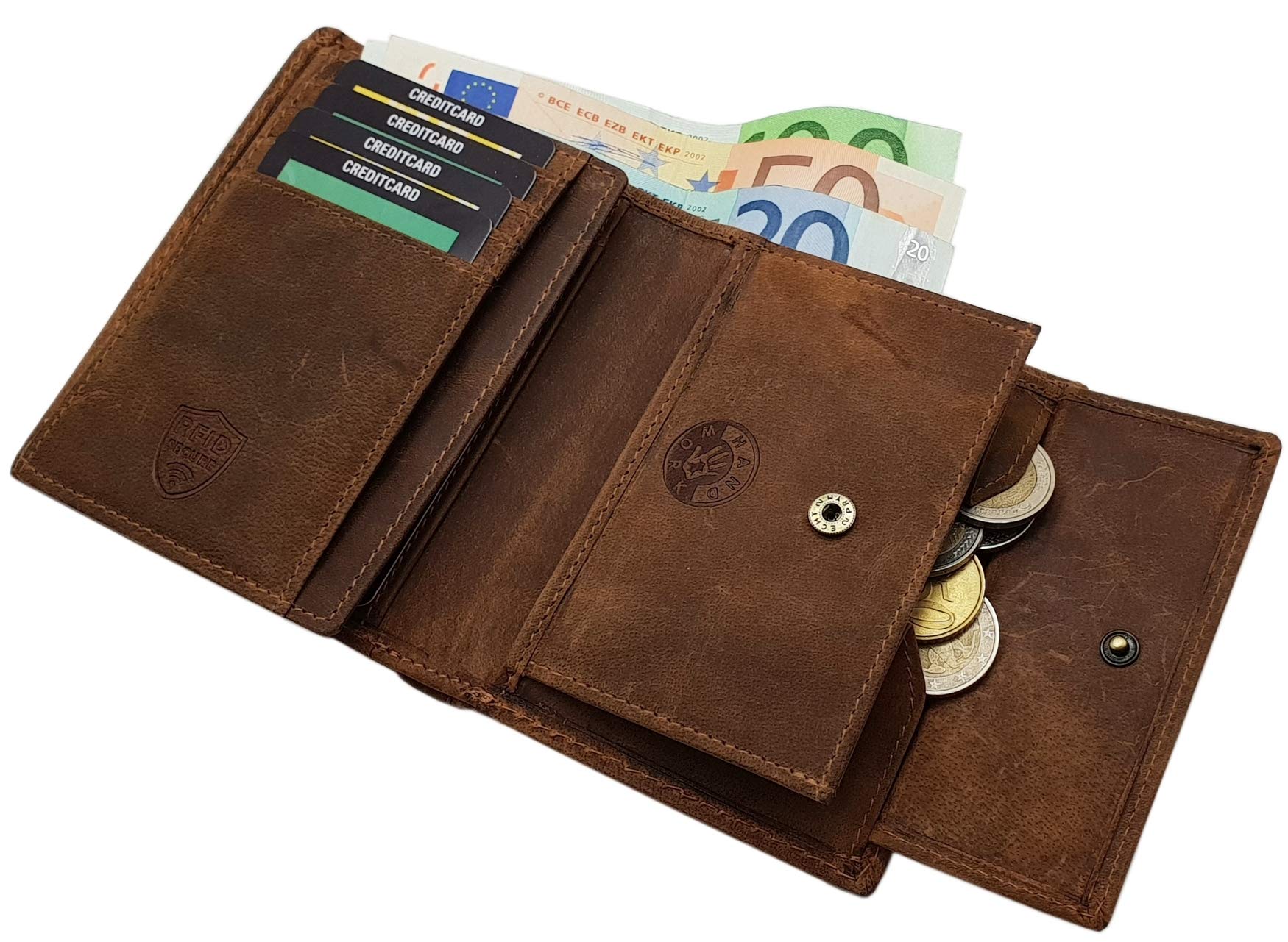 myledershop Herren Geldbörsen portafoglio pelle di bufalo marrone RFID