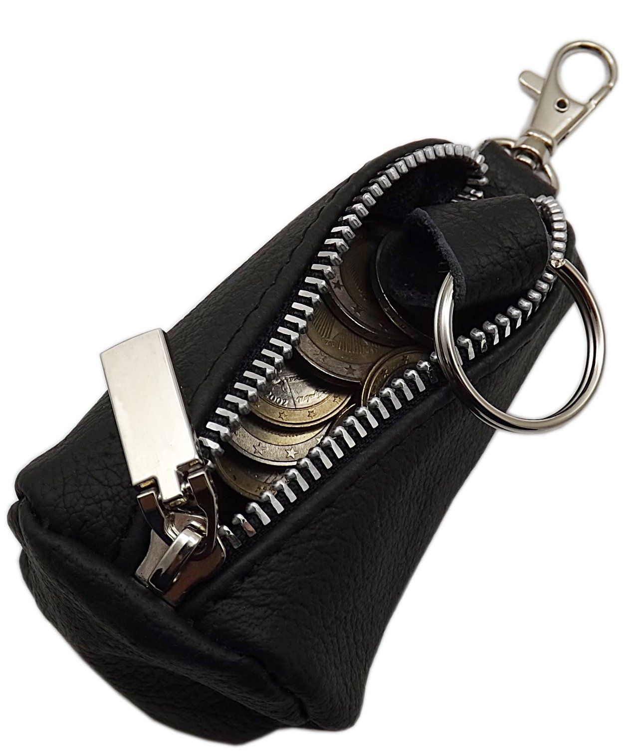 myledershop Schlüsseltaschen portachiavi in pelle nero con moschettone