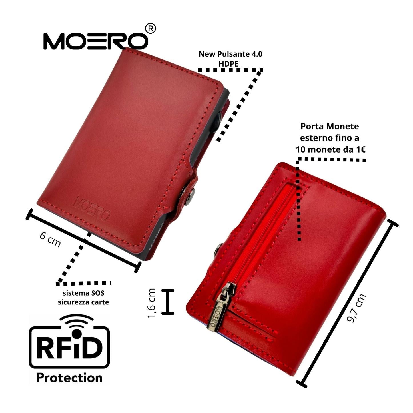Moero Linea Classic Zip Prestige portafoglio rosso 4.0 RFID