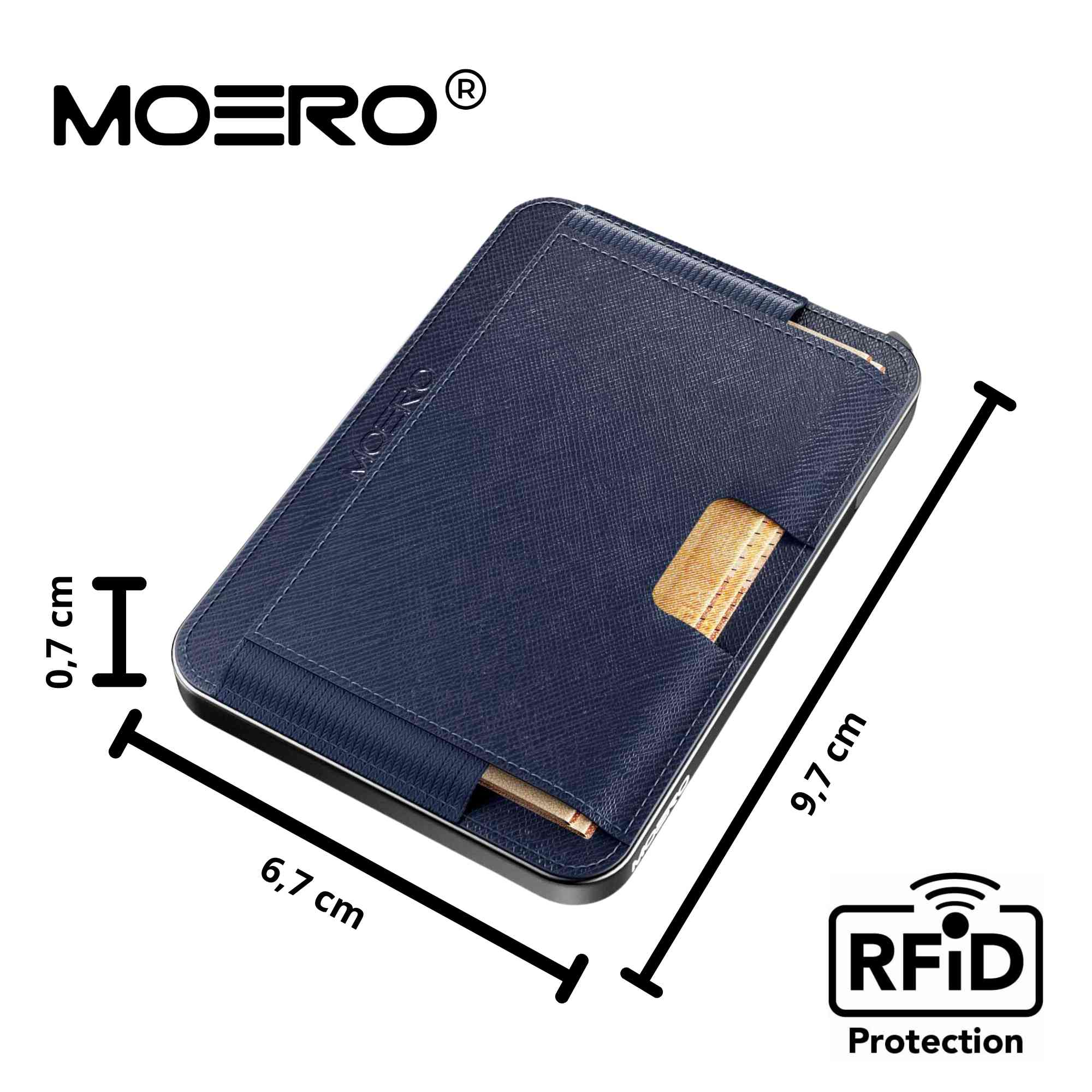 Moero Linea M2 M2 Pro Saffiano Blue portafoglio MagSafe RFID