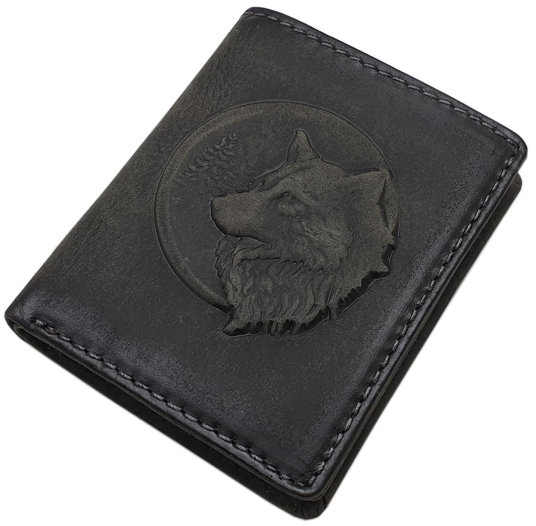 myledershop Herren Geldbörsen Americano portafoglio uomo in bufalo grigio vintage lupo 3D RFID