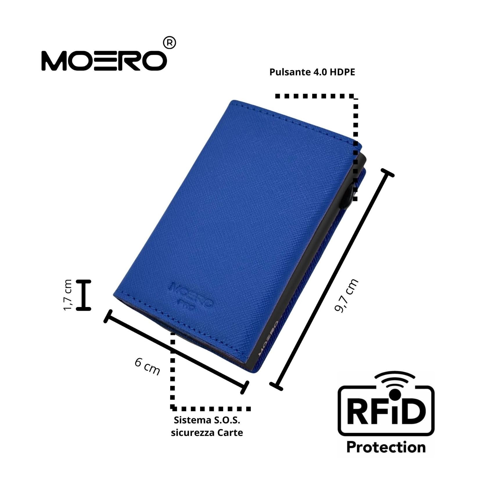 Moero Linea PRO PRO Saffiano portafoglio Blu Shock RFID antigraffio