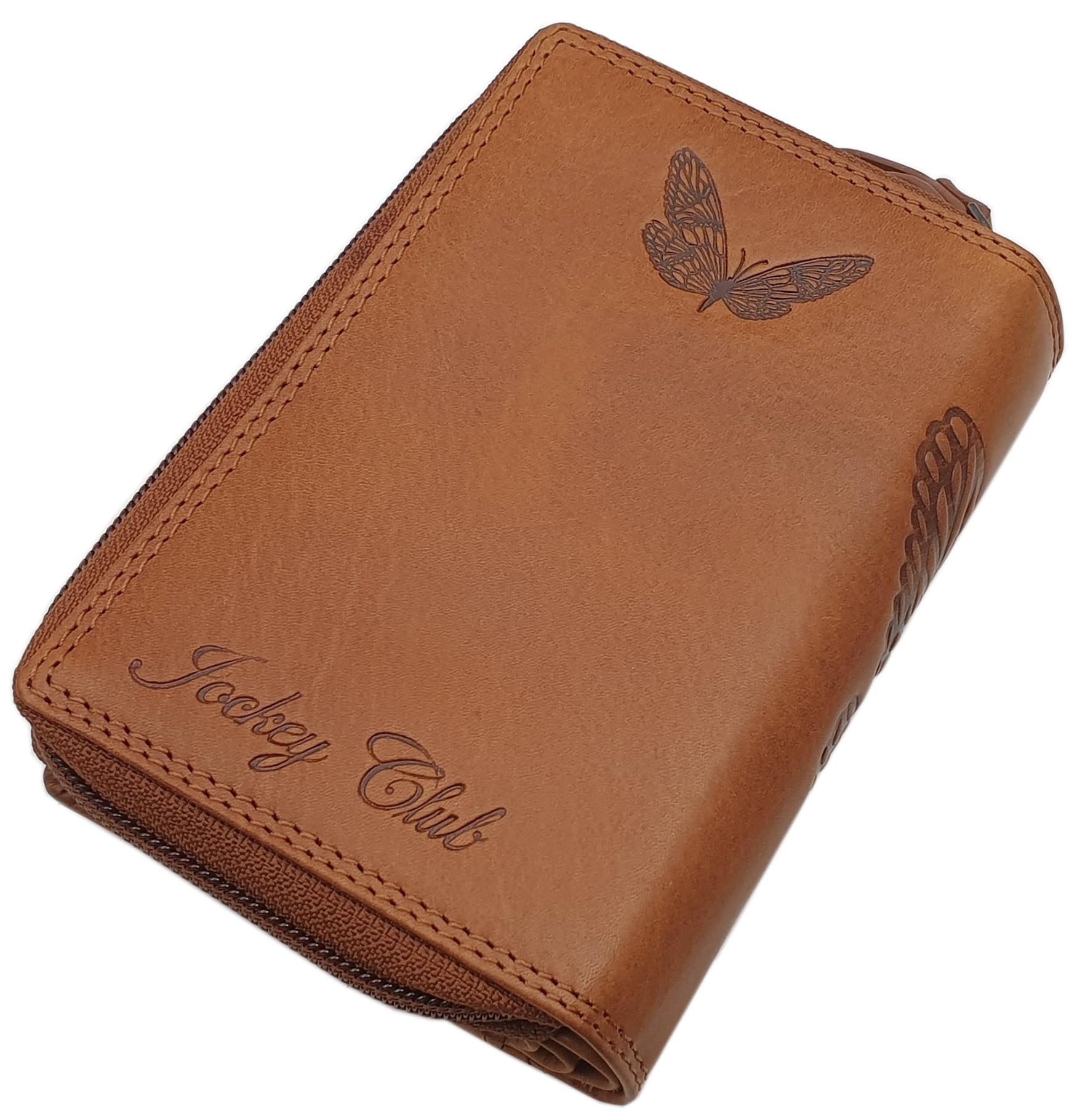 myledershop Damen Geldbörsen portafoglio donna pelle bovina cognac RFID NFC