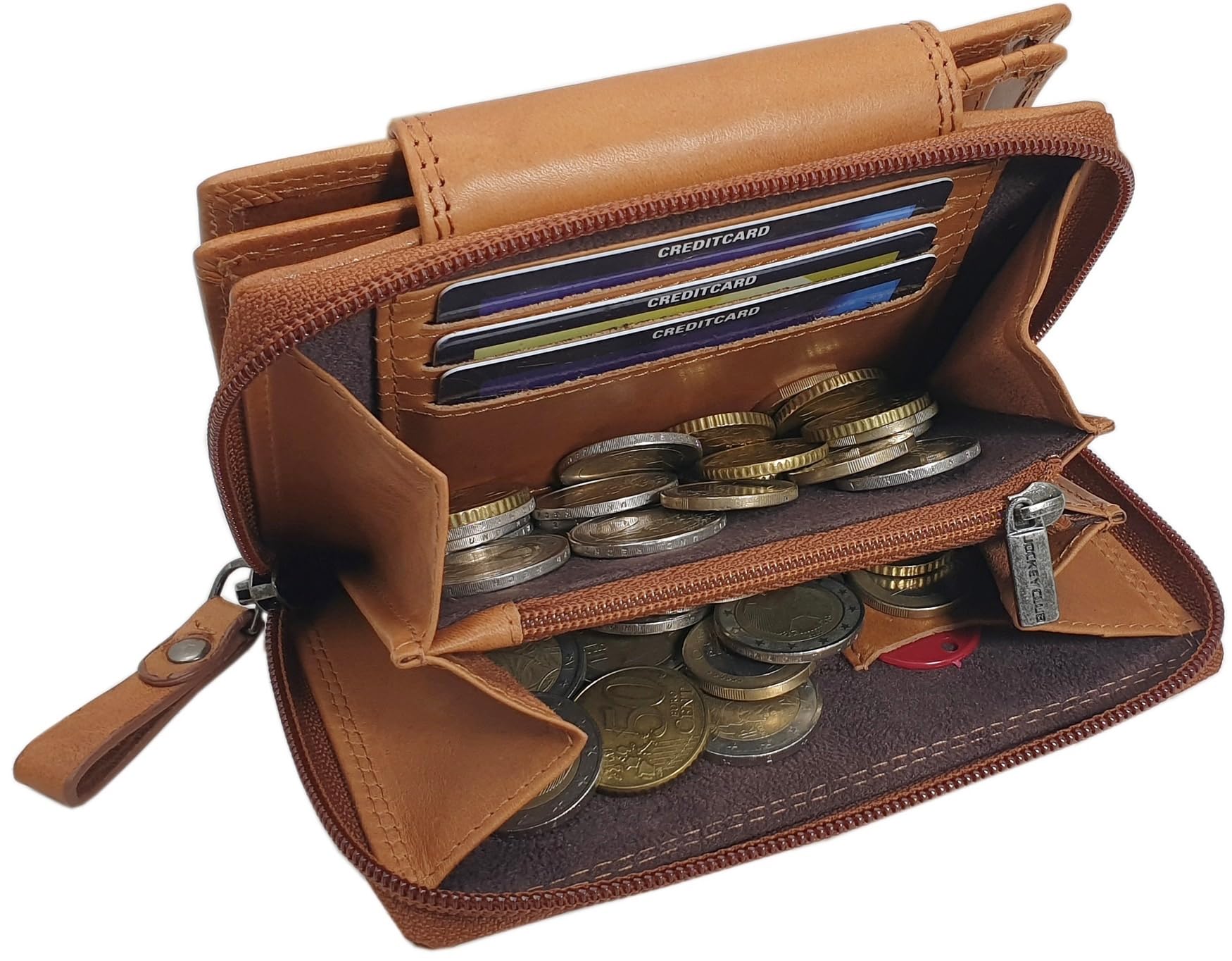 myledershop Damen Geldbörsen portafoglio donna pelle bovina cognac RFID NFC