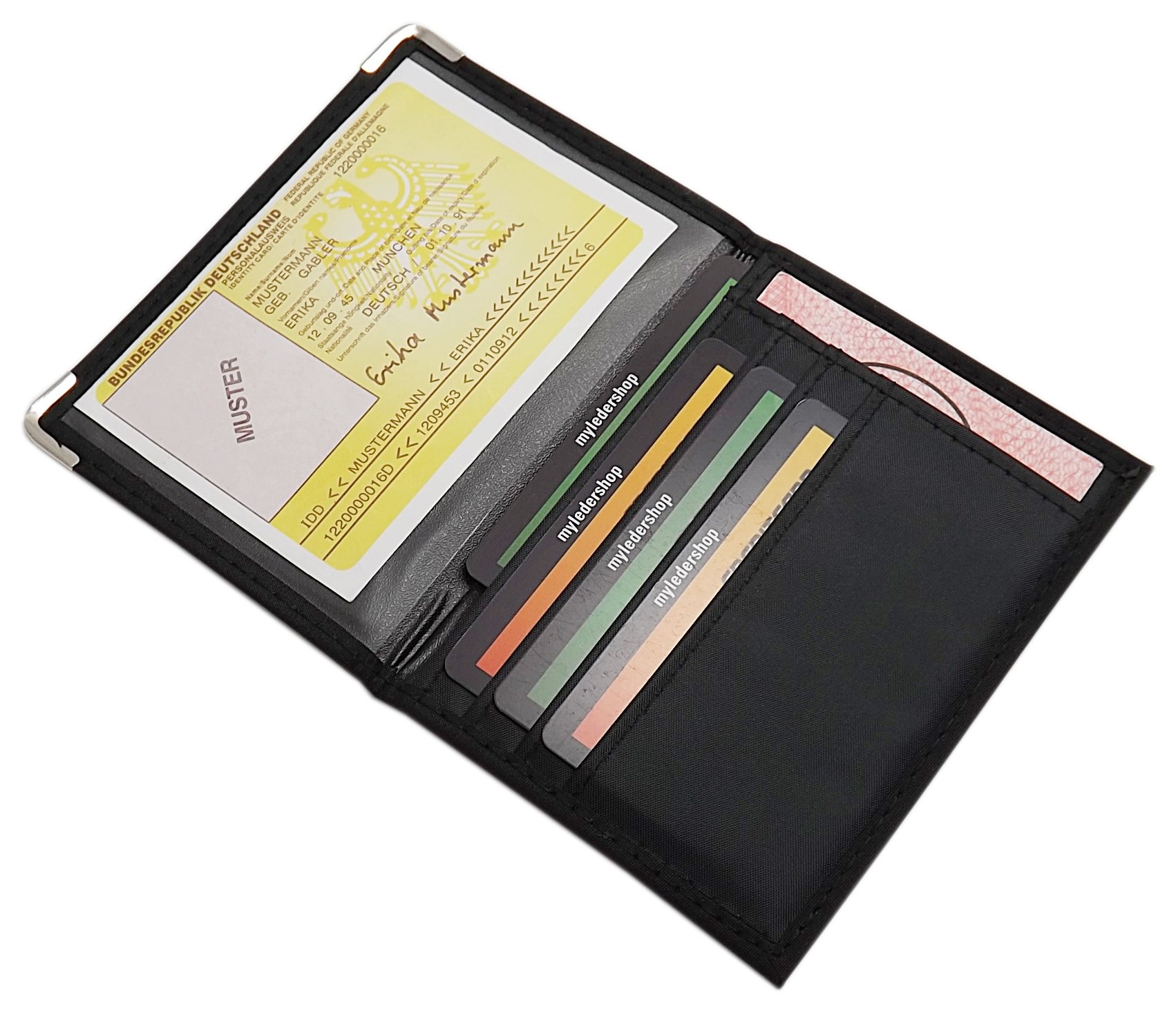 myledershop Karten- und Ausweisetuis porta carte d'identità e credito nero