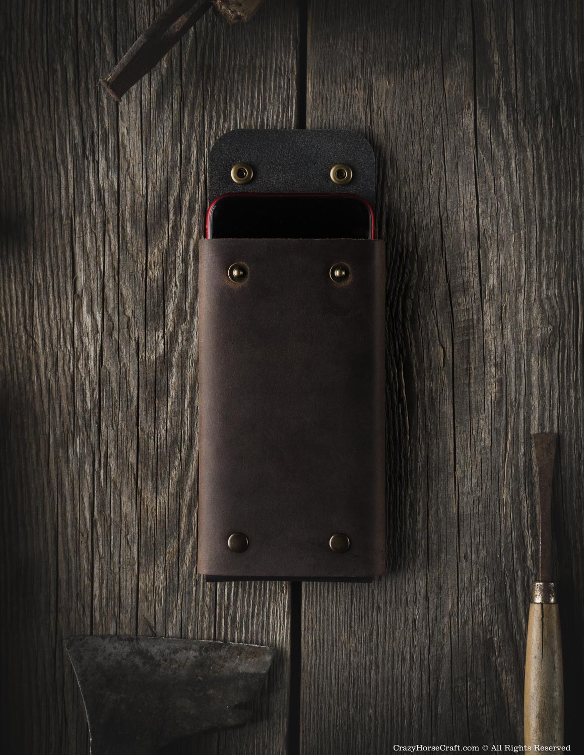 Crazy Horse Craft Minimalist Series portafoglio custodia iPhone Wood Brown XL