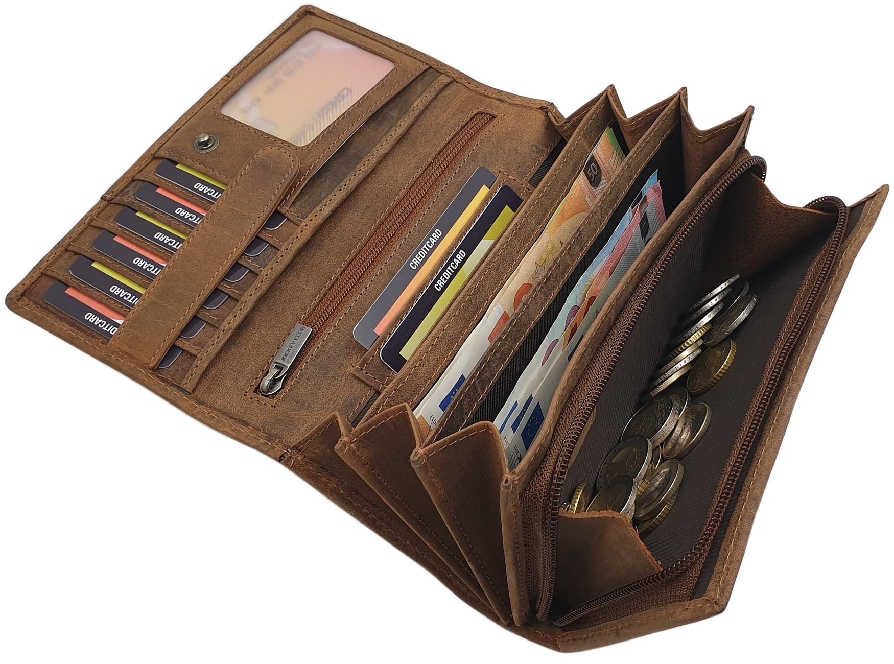 myledershop Damen Geldbörsen portafoglio donna cognac in pelle di bufalo RFID e NFC