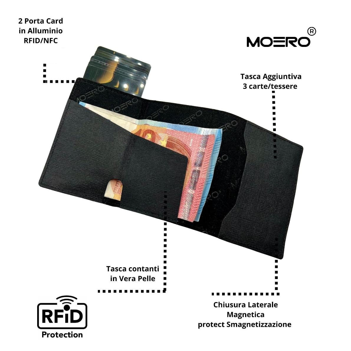 Moero Linea PRO Dual Zip Saffiano portafoglio nero antigraffio