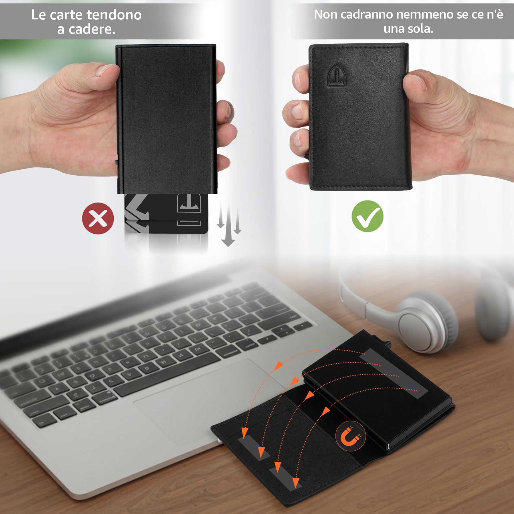 TENBST Card Holder portafoglio uomo Nero RFID con portamonete
