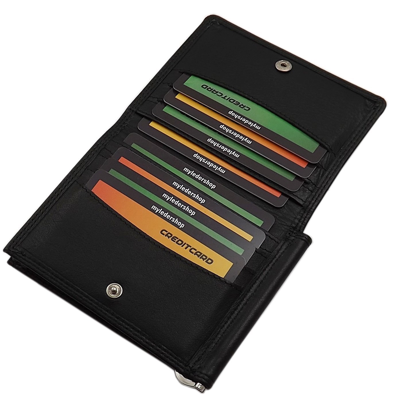 myledershop Brieftaschen Vacchetta nappa dollarclip portafoglio nero con fermasoldi