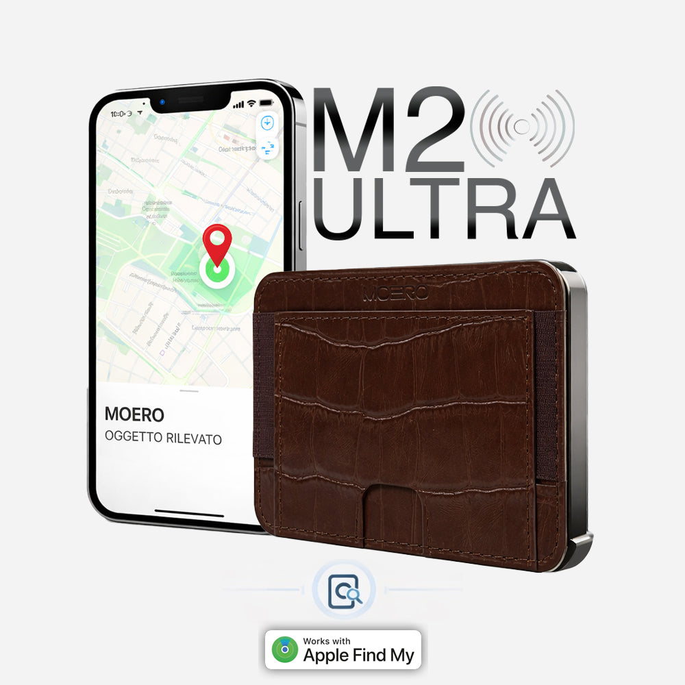 Moero Linea M2 Ultra Cocco portafoglio MagSafe marrone Find My