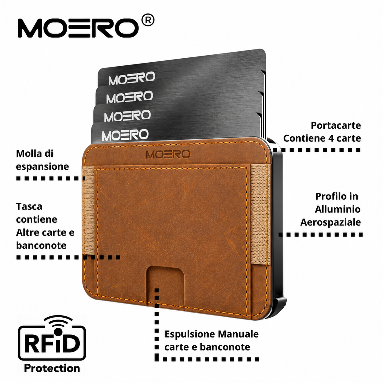 Moero Linea M2 M2 Pro Crazy Horse portafoglio nocciola MagSafe
