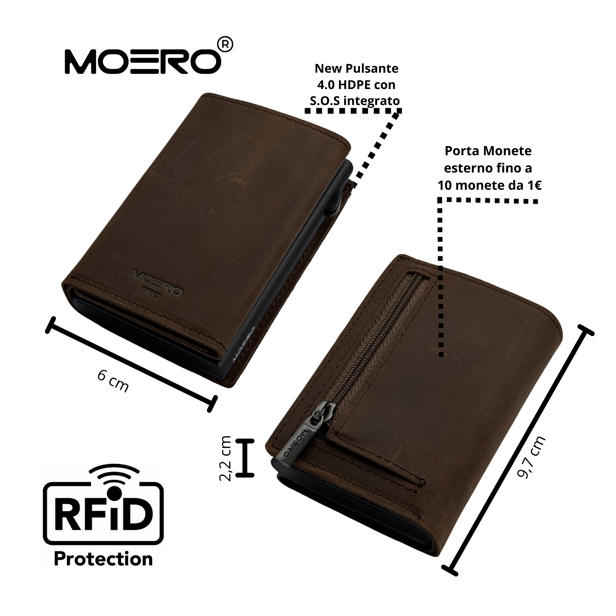 Moero Linea PRO PRO PLUS Zip portafoglio Cioccolato RFID