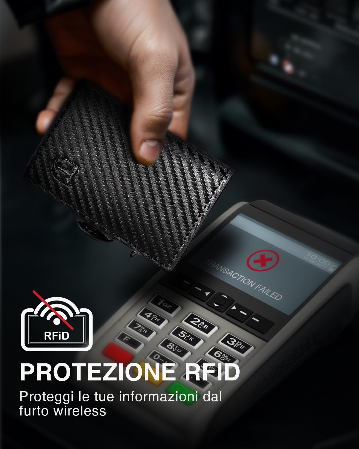 TENBST Card Holder portacarte uomo slim nero RFID con zip