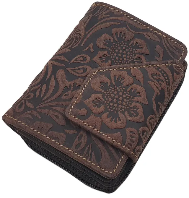 myledershop Damen Geldbörsen piccolo portafoglio donna in pelle di bufalo marrone RFID
