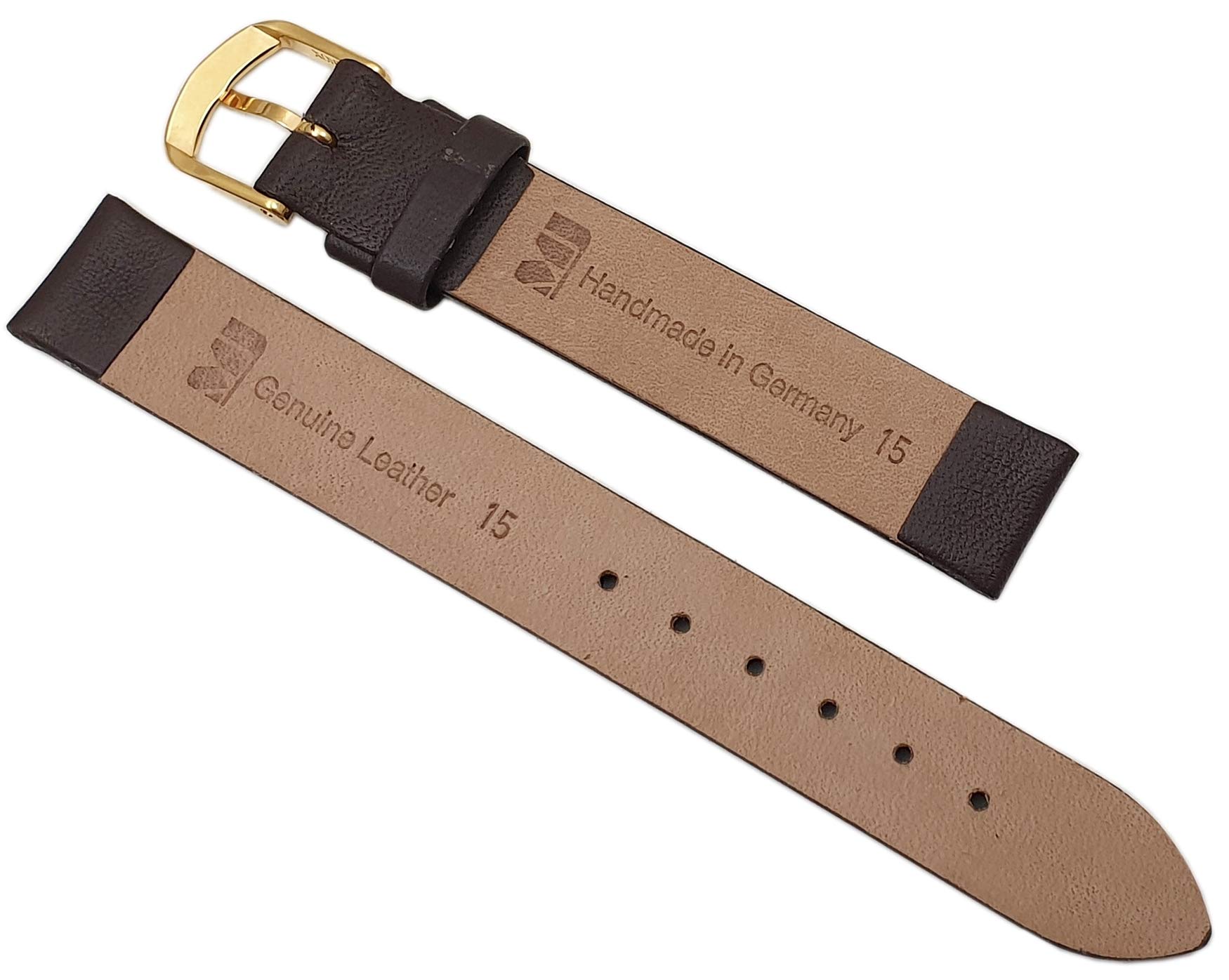 myledershop Uhrenarmbänder cinturino orologio 15 mm marrone in pelle di vitello