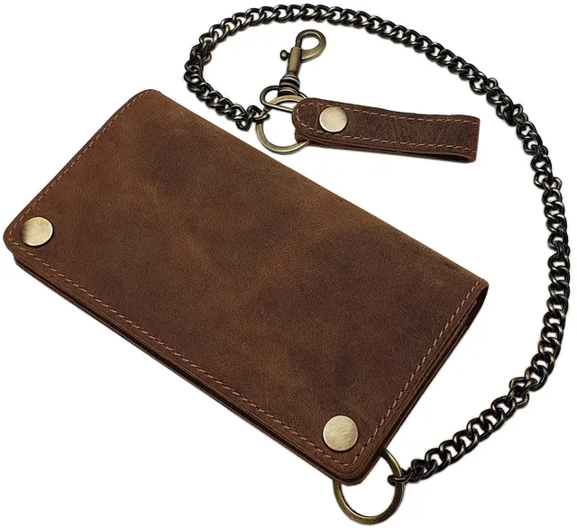 myledershop Bikerbörsen portafoglio motociclista marrone pelle bufalo con catena RFID NFC