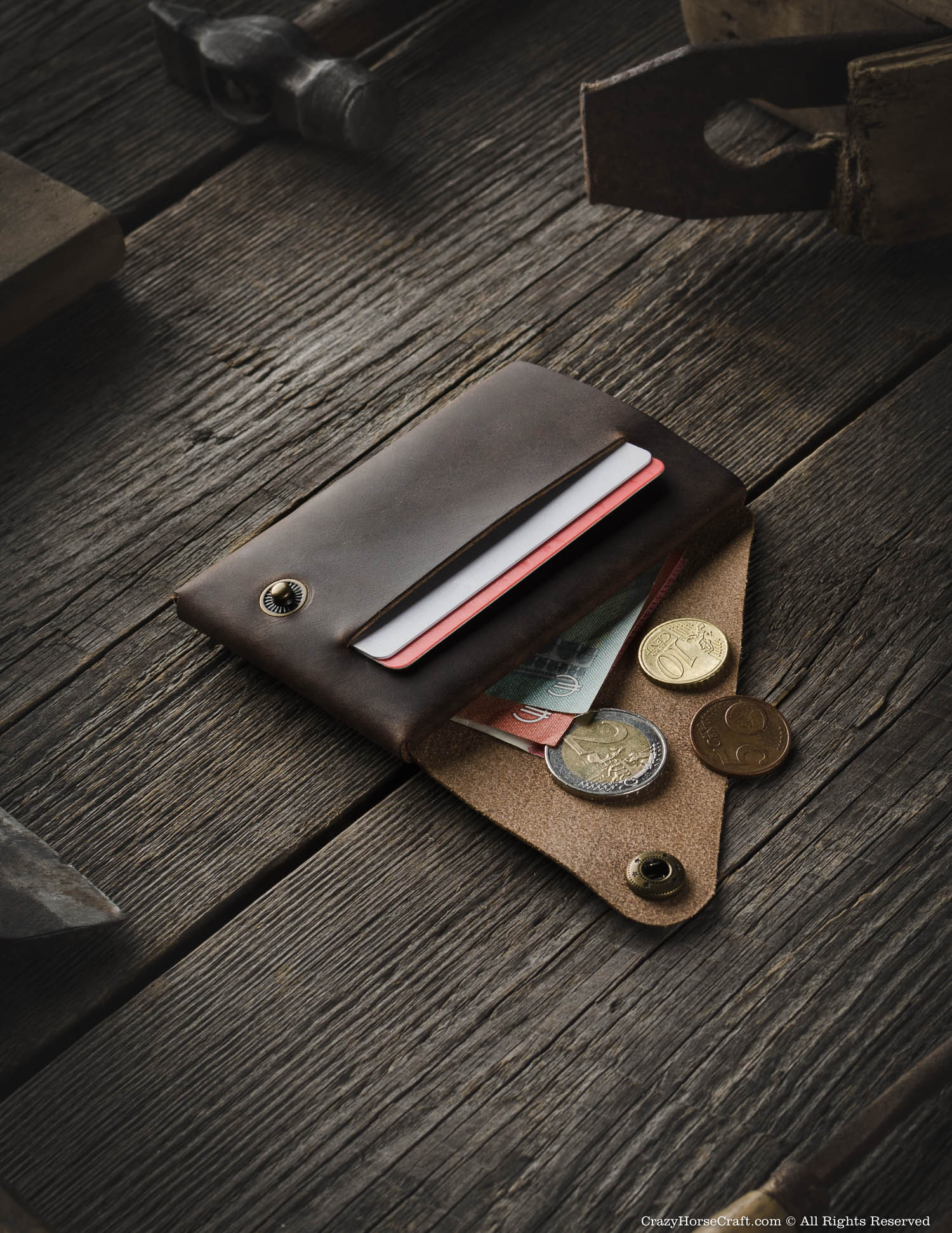 Crazy Horse Craft Minimalist Series portafoglio marrone legno in pelle