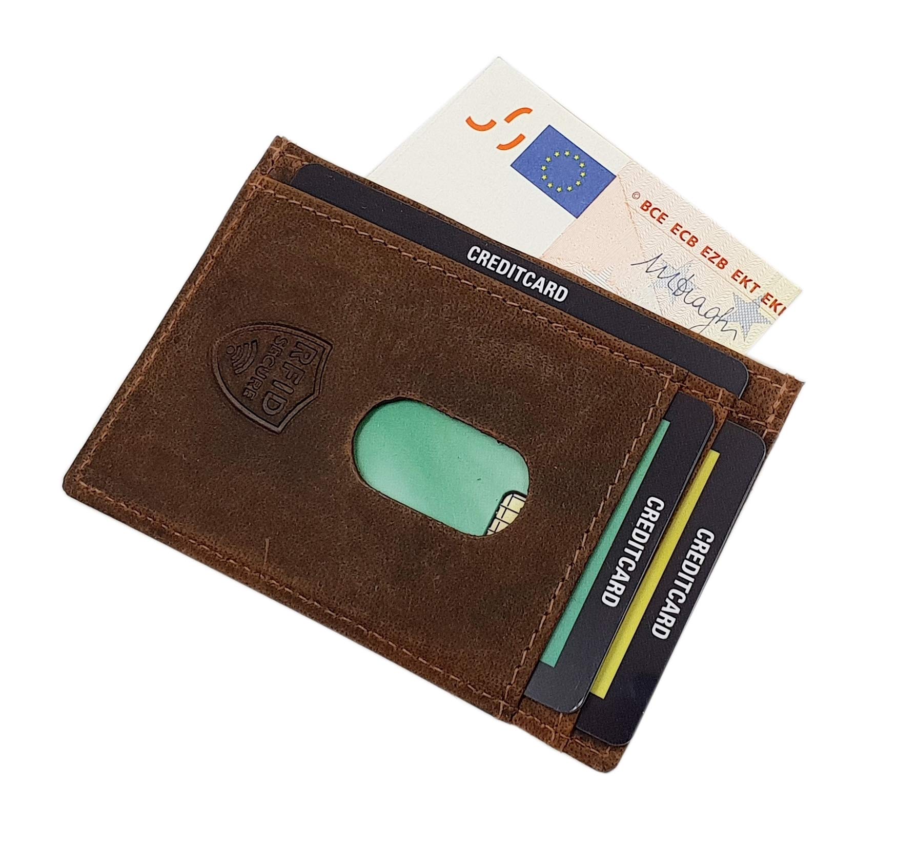 myledershop Bikerbörsen portafoglio biker Marrone con catena RFID NFC
