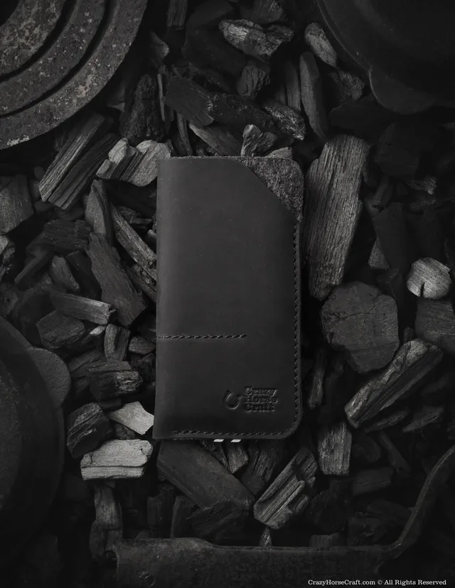 Crazy Horse Craft Phone Cases custodia portafoglio iPhone 15 Carbon Black