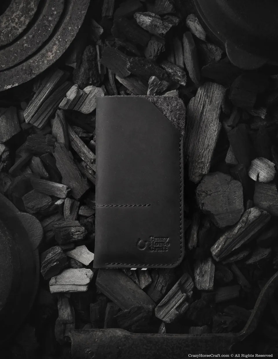 Crazy Horse Craft Phone Cases custodia portafoglio iPhone 15 Carbon Black