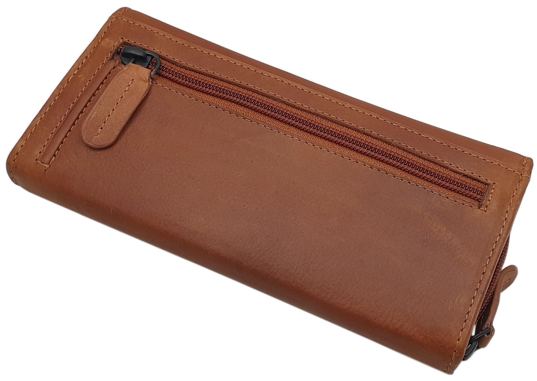 myledershop Damen Geldbörsen portafoglio donna grande cognac RFID