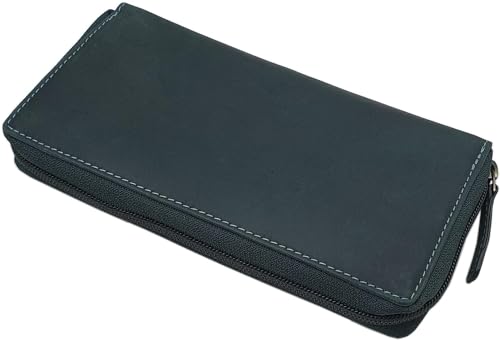 myledershop Damen Geldbörsen portafoglio grande verde scuro in pelle bovina RFID