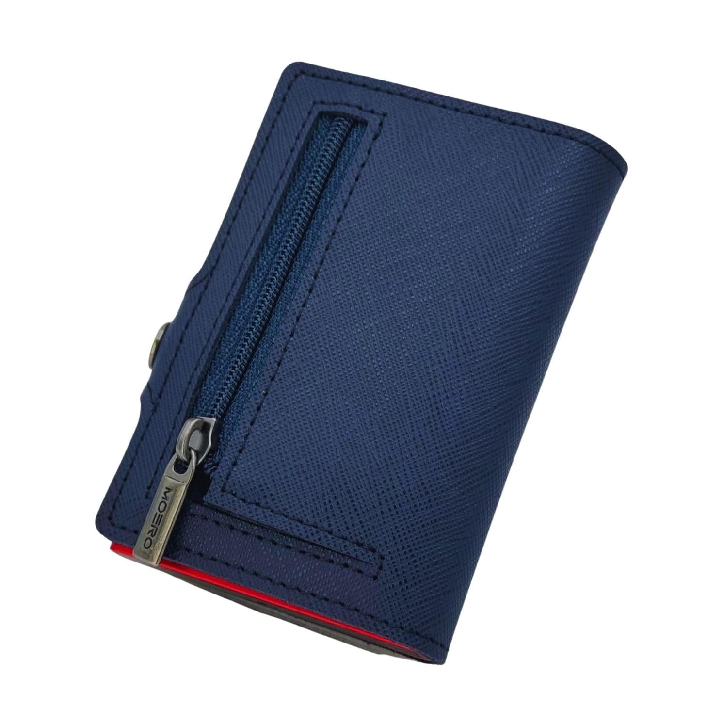 Moero Linea Classic Classic Zip Saffiano portafoglio blu navy RFID