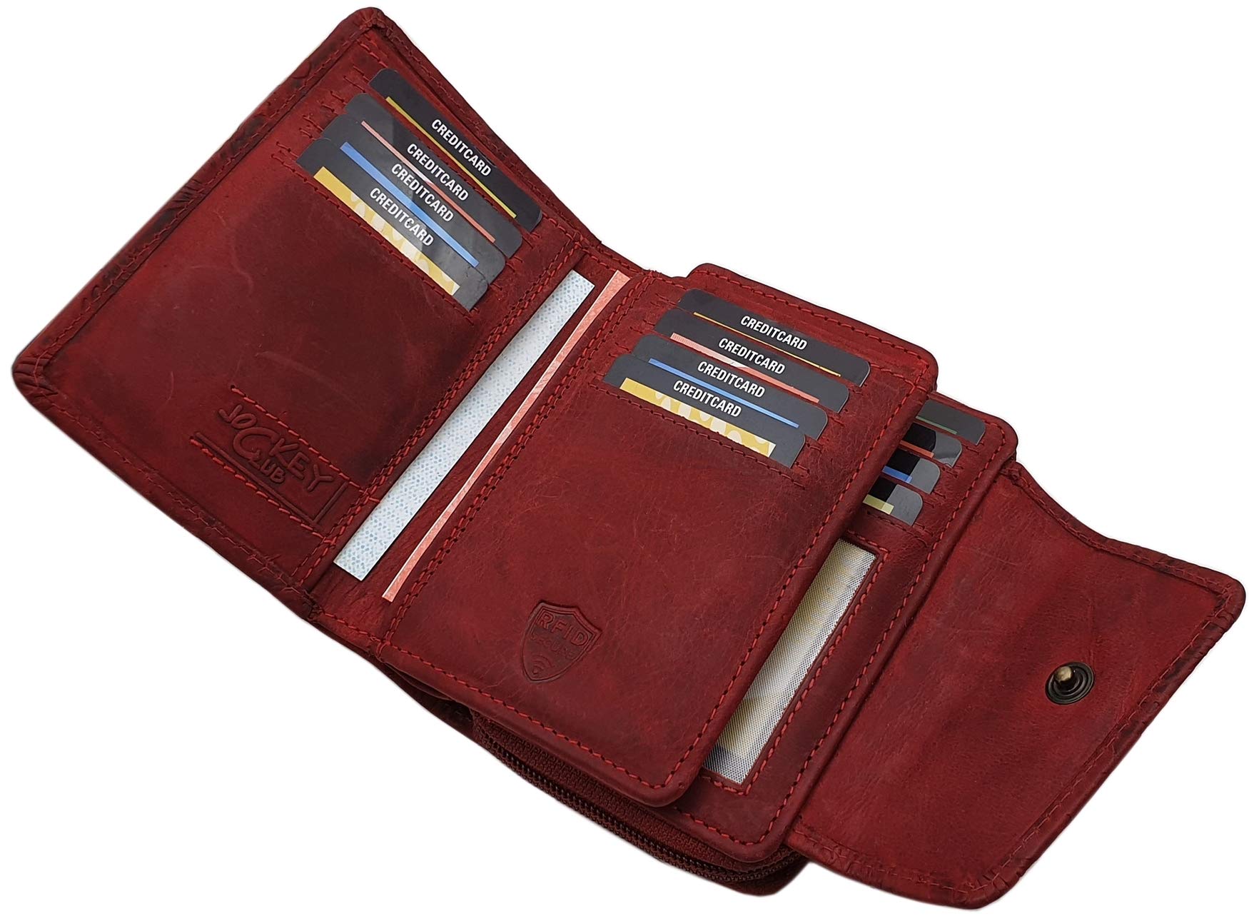 myledershop Damen Geldbörsen Vacchetta portafoglio donna rosso ciliegia RFID
