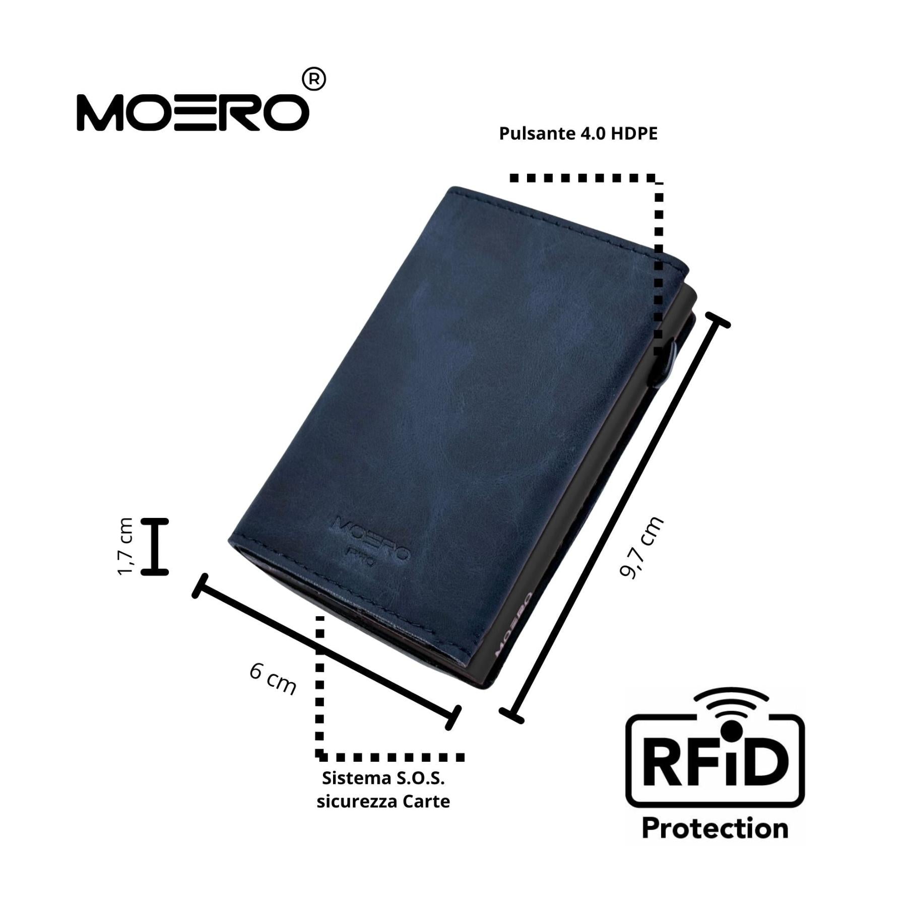 Moero Linea PRO PRO Vintage portafoglio blu RFID vegano